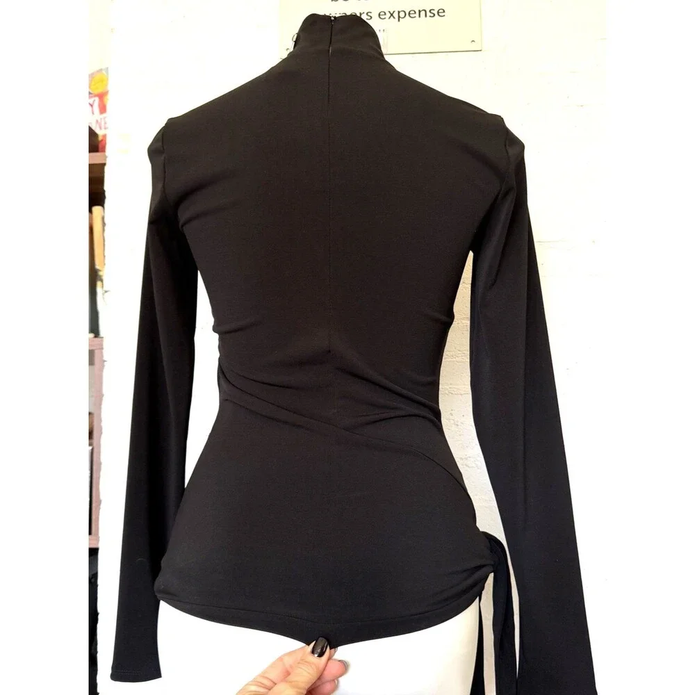 Cinq A Sept Shea Long Sleeve Turtleneck Wrap Top Black S - Picture 5 of 10